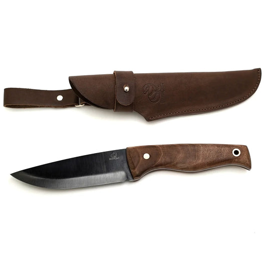 BSH3 - Carbon Steel Fixed-Blade Bushcraft Knife Walnut Handle with Leather Sheath