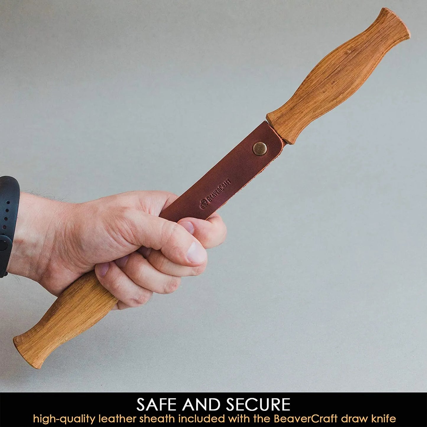 DK1S - Drawknife with Oak Handle in Leather Sheath
