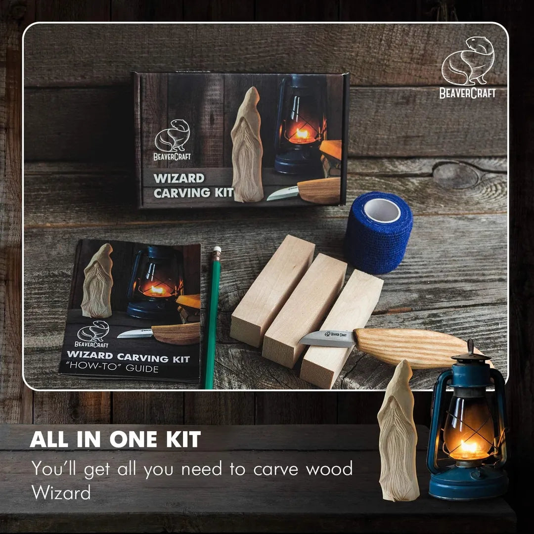 DIY03 - Wizard Carving Kit - Complete Starter Whittling Kit for Beginners Adults Teens and Kids